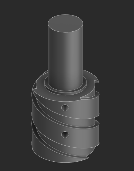 The same wide body and flange with notches cut into its top face, and the cross-holes retained.